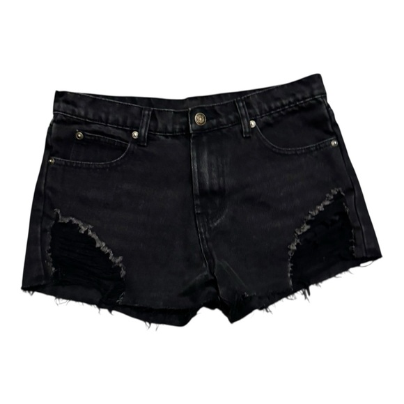 Sadie & Sage NWT Black Distressed Denim Shorts Sz S Raw Hem Micro 1.5" Inseam - Picture 1 of 11